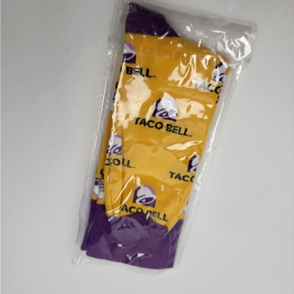 NWT - Taco Bell Yellow and Purple Men's Socks - One Size Fits All, Unisex - Picture 2 of 5